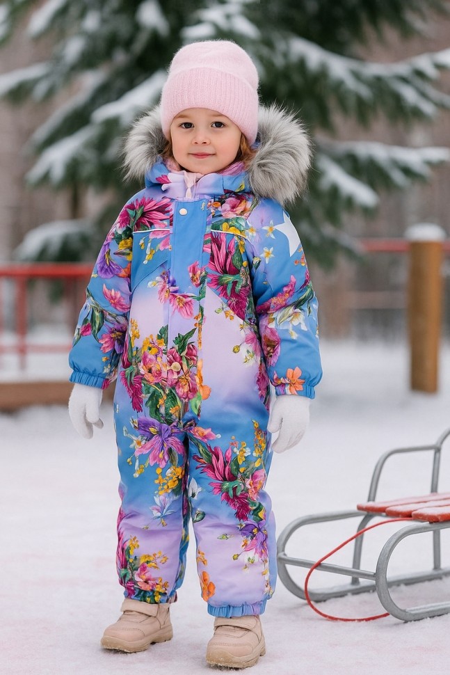 Комбинезон зимний Molo Polaris Fur 5W24N204-9106 (цветы на голубом)
