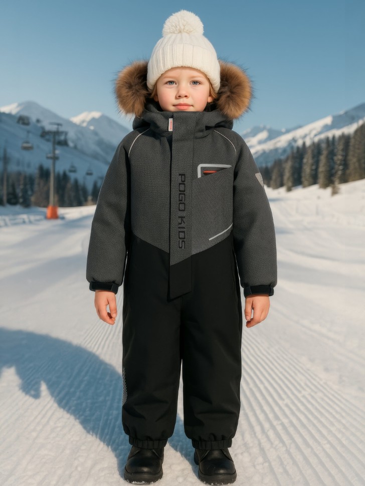 Комбинезон зимний PogoKids  W25_PG-88231-2 (серый-черный)