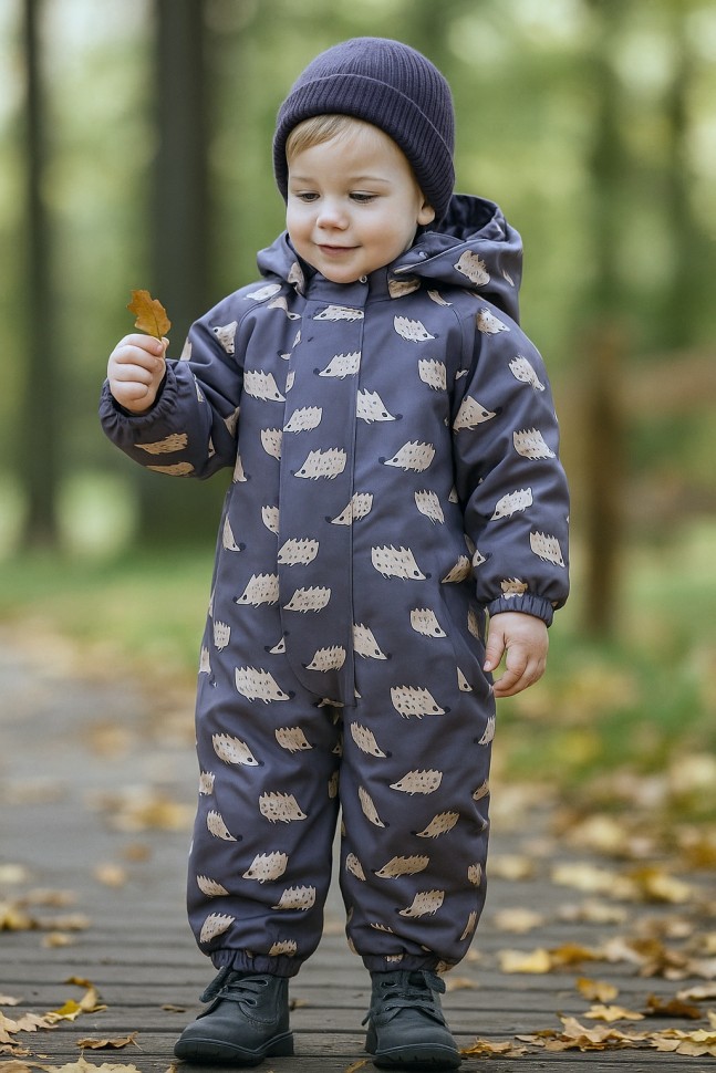 Комбинезон демисезонный PogoKids PG88261-2 (серый, ёжики)