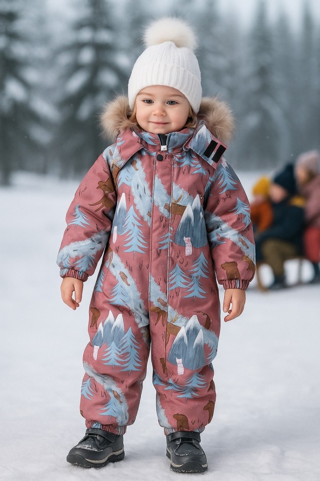 Комбинезон зимний PogoKids  W25_PG-88244-17 (пепельная роза, зимний лес)