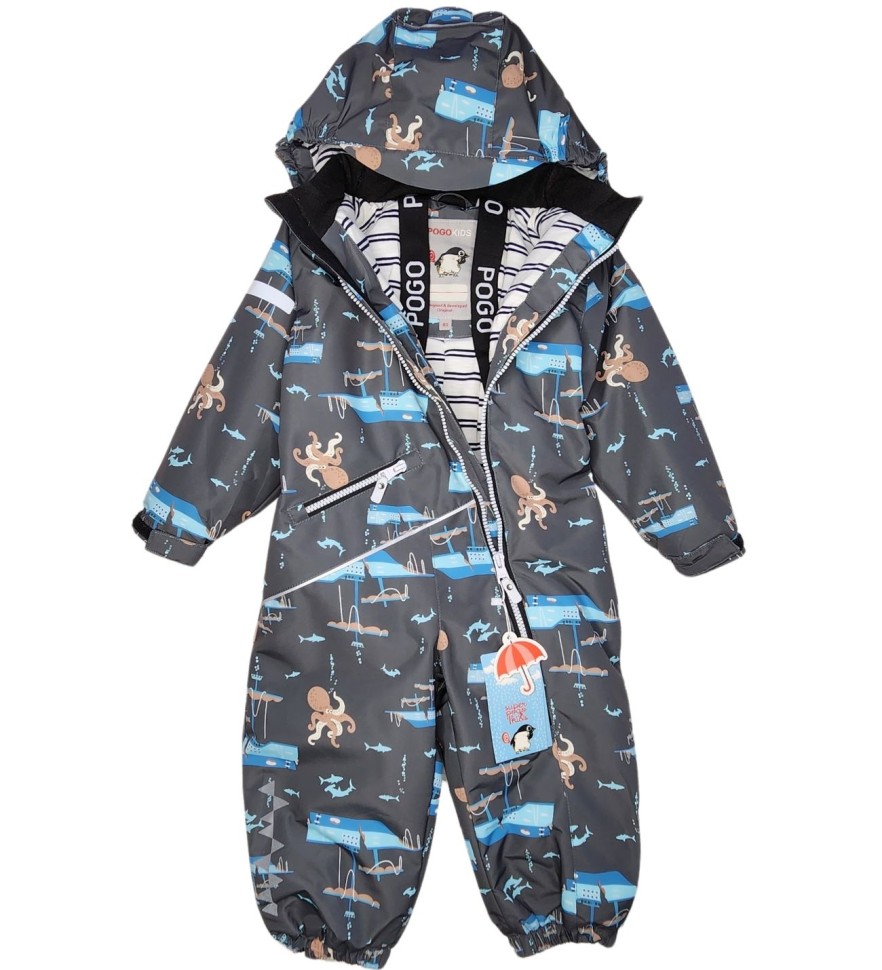 Комбинезон демисезонный PogoKids PG88269-2 (серый, осьминожки)
