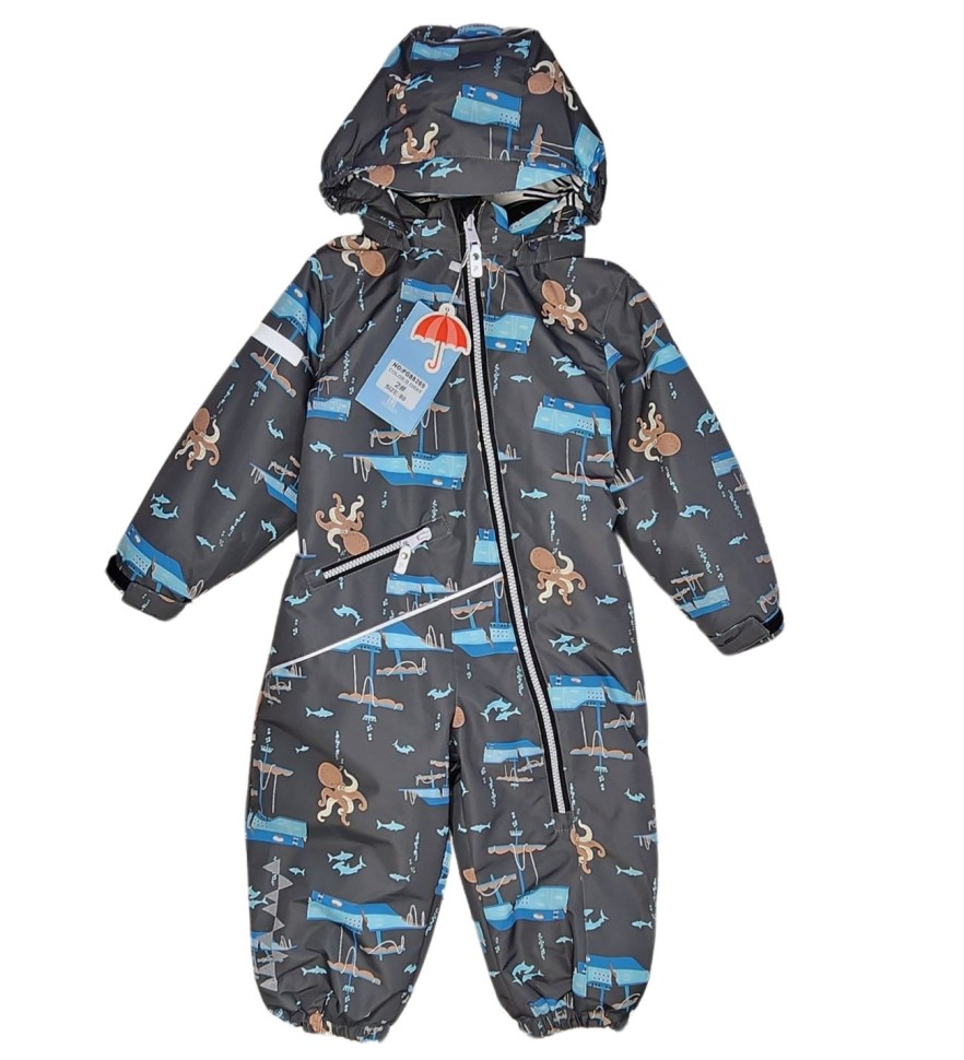 Комбинезон демисезонный PogoKids PG88269-2 (серый, осьминожки)