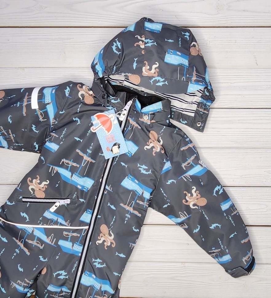 Комбинезон демисезонный PogoKids PG88269-2 (серый, осьминожки)