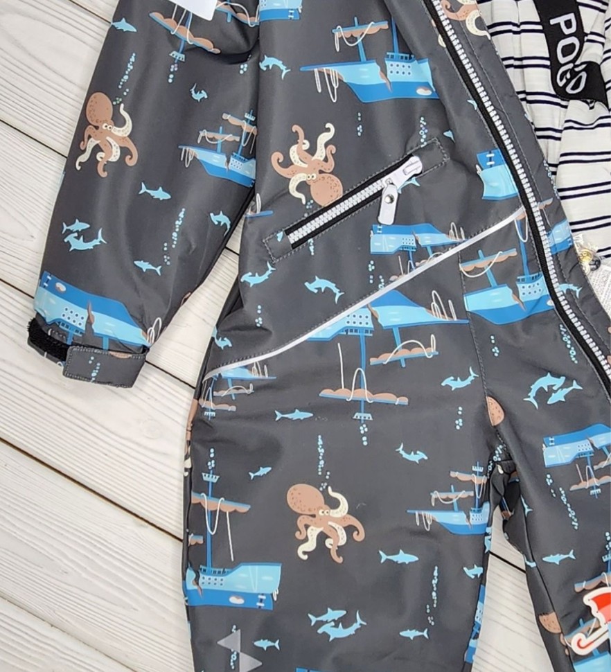 Комбинезон демисезонный PogoKids PG88269-2 (серый, осьминожки)