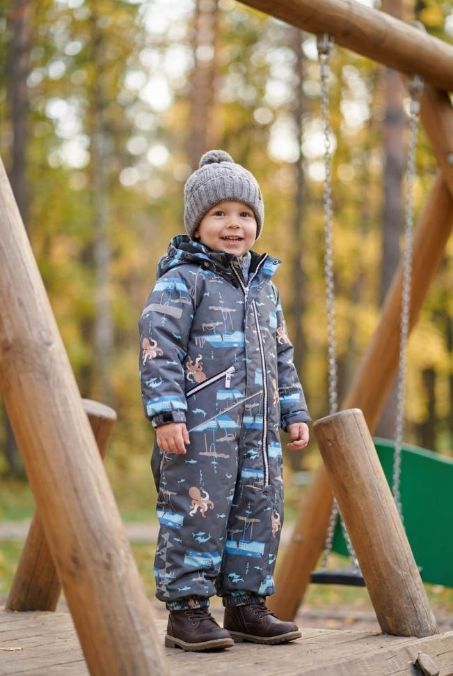 Комбинезон демисезонный PogoKids PG88269-2 (серый, осьминожки)
