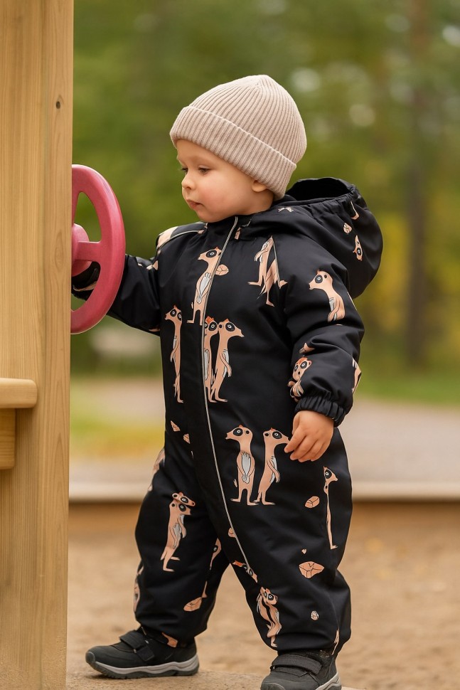 Комбинезон демисезонный PogoKids PG88301-1 (черный, сурикаты)