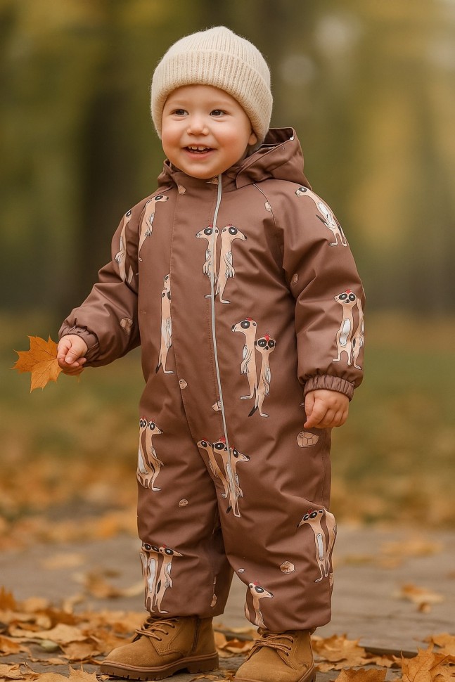 Комбинезон демисезонный PogoKids PG88301-5 (кофе, сурикаты)