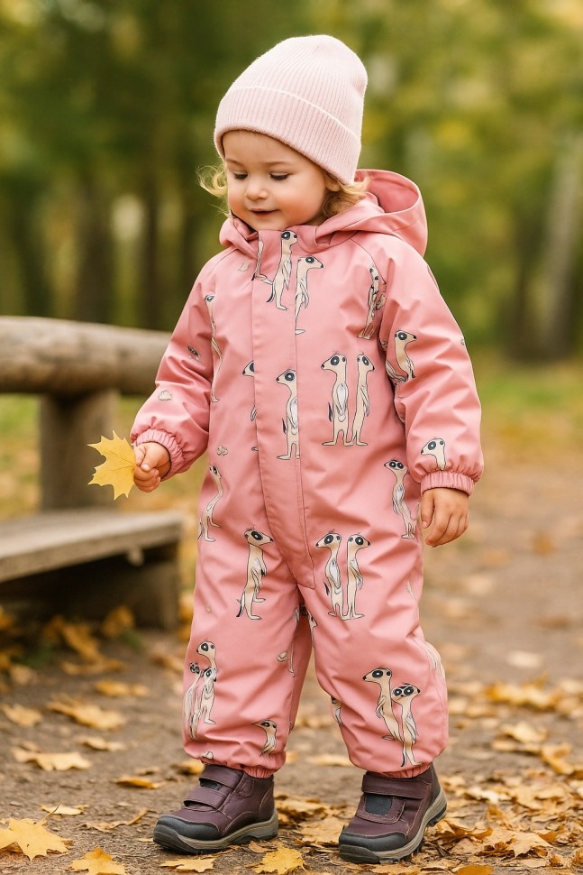 Комбинезон демисезонный PogoKids PG88301-8 (пудра, сурикаты)