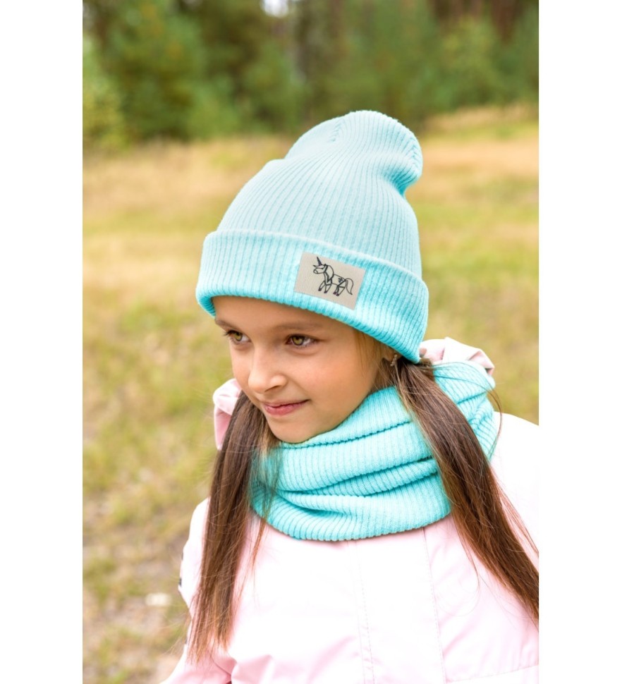 Демисезонный комплект NikaStyle из шапки и снуда 12л6821 (бирюзовый) для девочки
